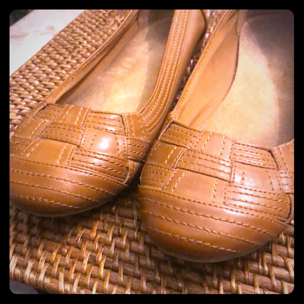 Dark tan slip on loafers